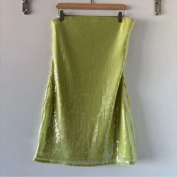 Abercrombie & Fitch Green Sequin Strapless Mini Dress Tall Length - Picture 1 of 6